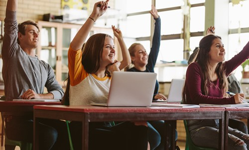 Students collaborating in a modern classroom